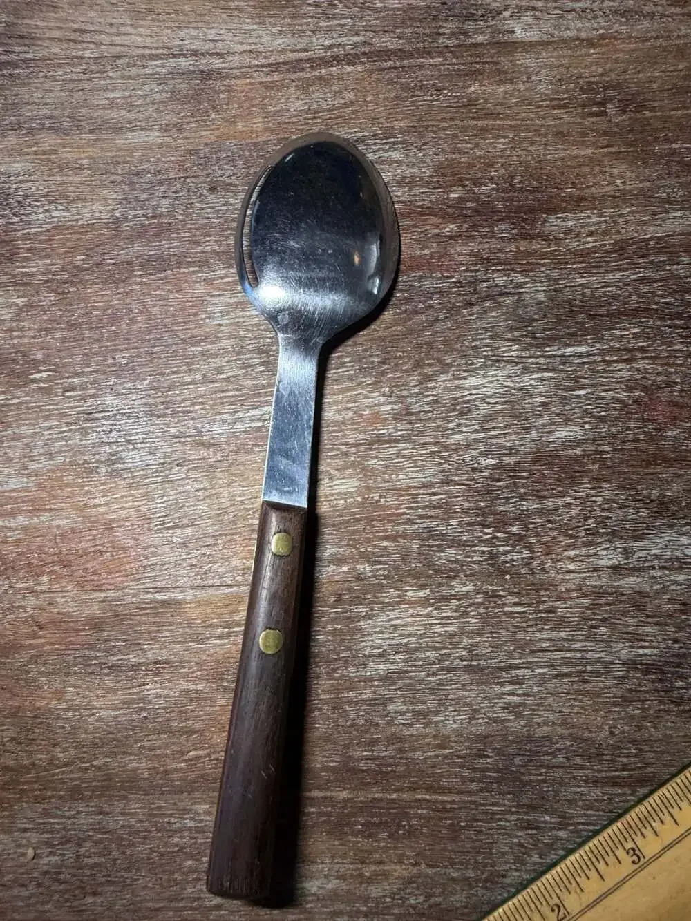 Vintage Mid-Century Modern Stainless Steel Slotted Serving Spoon